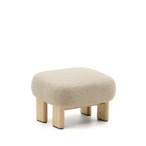 Cabana beige chenille footstool with solid ash wood legs natural finish 65x55.4 cm FSC 100% by Kave Home, a Stools for sale on Style Sourcebook