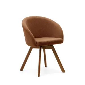 Marvin brown chenille swivel chair with solid beech wood legs with a walnut finish FSC 100% by Kave Home, a Dining Chairs for sale on Style Sourcebook