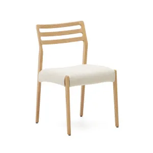 Cudia chair removable cover in beige chenille solid oak wood natural finish FSC Mix Credit by Kave Home, a Dining Chairs for sale on Style Sourcebook