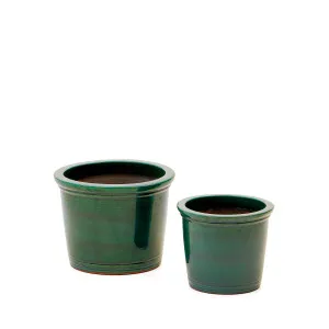 Presili set of 2 ceramic planters with glazed green finish Ø 37 / 47 cm by Kave Home, a Plant Holders for sale on Style Sourcebook