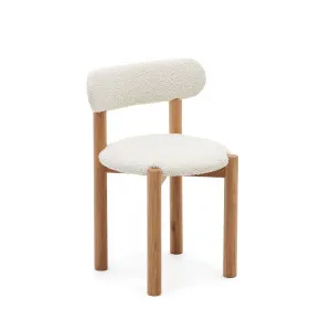 Nebai chair in white bouclé and solid oak wood structure with natural finish by Kave Home, a Dining Chairs for sale on Style Sourcebook