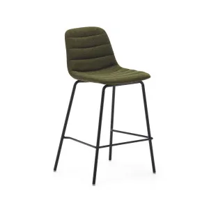 Zunilda stool in dark green and steel chenille with matt black finish height 65 cm FSC 100% by Kave Home, a Bar Stools for sale on Style Sourcebook