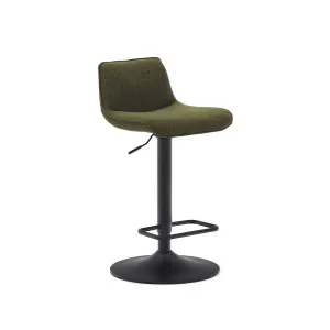 Zenda stool in dark green chenille and matt black steel height 81-102 cm FSC 100% by Kave Home, a Bar Stools for sale on Style Sourcebook