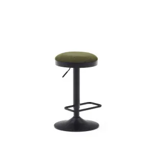 Zaib stool in dark green chenille and matt black steel height 63-84 cm FSC 100% by Kave Home, a Bar Stools for sale on Style Sourcebook