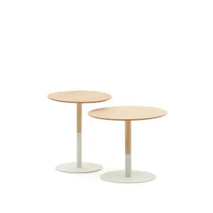 Watse set of 2 side tables in oak wood veneer and matte white metal, Ø 40 cm/Ø 48 cm by Kave Home, a Side Table for sale on Style Sourcebook