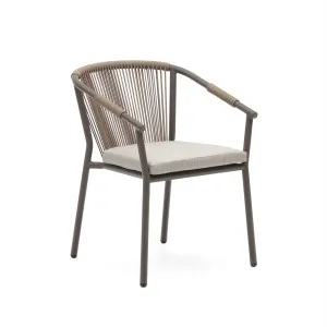 Xelida stackable garden chair in aluminium and brown cord by Kave Home, a Outdoor Chairs for sale on Style Sourcebook