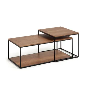 Yoana set of 2 nesting coffee tables with walnut veneer and black painted metal structure by Kave Home, a Coffee Table for sale on Style Sourcebook