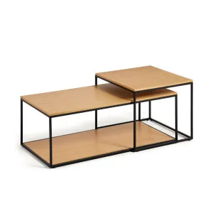 Yoana set of 2 nesting coffee tables with oak wood veneer & black painted metal structure by Kave Home, a Coffee Table for sale on Style Sourcebook