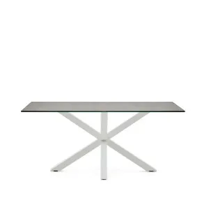 Argo table in Iron Moss porcelain and steel legs with white finish, 160 x 90 cm by Kave Home, a Dining Tables for sale on Style Sourcebook