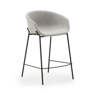 Yvette light grey stool with steel legs in a black finish, height 65 cm by Kave Home, a Bar Stools for sale on Style Sourcebook