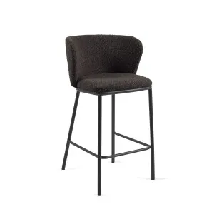 Ciselia stool with black bouclé and black steel legs, height 65 cm FSC Mix Credit by Kave Home, a Bar Stools for sale on Style Sourcebook