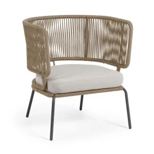 Nadin armchair in beige cord with galvanised steel legs by Kave Home, a Outdoor Chairs for sale on Style Sourcebook