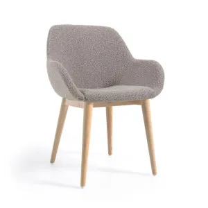 Konna chair in grey bouclé with solid ash wood legs in a natural finish by Kave Home, a Dining Chairs for sale on Style Sourcebook