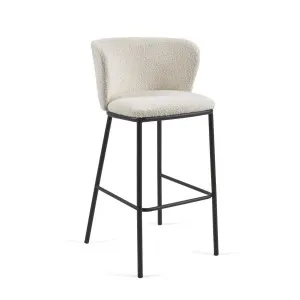 Ciselia stool with white bouclé and black steel legs height 75 cm FSC Mix Credit by Kave Home, a Bar Stools for sale on Style Sourcebook