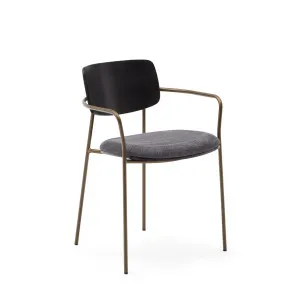 Maureen stackable chair in poplar plywood with dark tone finish and brass-finish metal, 100% FSC by Kave Home, a Dining Chairs for sale on Style Sourcebook