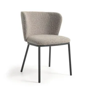 Ciselia chair with light grey bouclé and steel legs with black finish FSC Mix Credit by Kave Home, a Dining Chairs for sale on Style Sourcebook