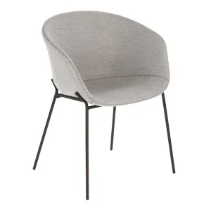 Light grey Yvette armchair with steel legs in a black finish by Kave Home, a Dining Chairs for sale on Style Sourcebook