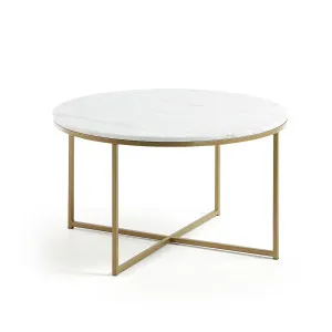 Sheffield coffee table in white marble and golden steel legs Ø 80 cm by Kave Home, a Coffee Table for sale on Style Sourcebook