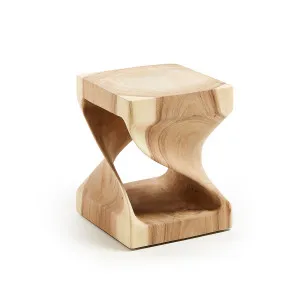 Hakon solid rain tree wood side table with carved interior, 30 x 30 cm by Kave Home, a Side Table for sale on Style Sourcebook