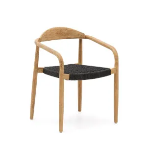 Nina stackable chair in solid acacia wood and black rope seat FSC 100% by Kave Home, a Outdoor Chairs for sale on Style Sourcebook