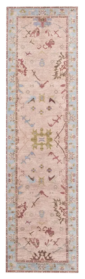 Dakota Blue and Pink Bordered Floral Runner Rug by Miss Amara, a Persian Rugs for sale on Style Sourcebook