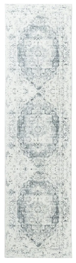 Yelina Cream and Grey Distressed Washable Runner Rug by Miss Amara, a Other Rugs for sale on Style Sourcebook