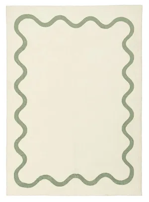 Jamie Green Wiggle Bordered Washable Rug by Miss Amara, a Contemporary Rugs for sale on Style Sourcebook