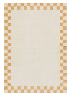 Gadise Yellow Mustard Checkered Border Washable Rug by Miss Amara, a Contemporary Rugs for sale on Style Sourcebook