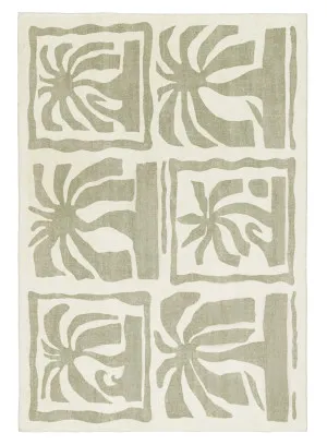 Alicia Sage Green Waves and Palms Washable Rug by Miss Amara, a Kids Rugs for sale on Style Sourcebook