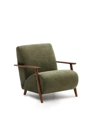 Meghan armchair in green chenille and solid ash wood with walnut finish FSC Mix Credit by Kave Home, a Chairs for sale on Style Sourcebook