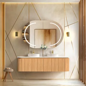 Orio Fitzroy Light Walnut Fluted 1500mm Curve Double Bowl Wall Hung Vanity by Orio, a Vanities for sale on Style Sourcebook