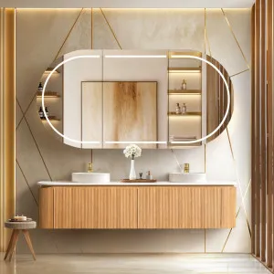 Orio Fitzroy Light Walnut Fluted 1800mm Curve Double Bowl Wall Hung Vanity by Orio, a Vanities for sale on Style Sourcebook