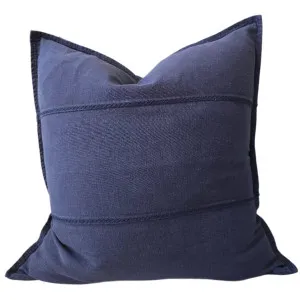 PREORDER NOW | END OF FEB DROP - Eveleigh Stonewashed Linen Cotton Cushion 55cm Square - Navy Blue | Embroidery Double Striped by Macey & Moore, a Cushions, Decorative Pillows for sale on Style Sourcebook