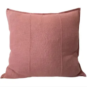 PREORDER NOW | END OF FEB DROP - Eveleigh Stonewashed Linen Cotton Cushion 55cm Square - Rose Pink | Embroidery Double Striped by Macey & Moore, a Cushions, Decorative Pillows for sale on Style Sourcebook