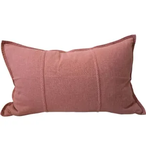 PREORDER NOW | END OF FEB DROP - Eveleigh Stonewashed Linen Cotton Cushion 40x60cm Lumbar - Rose Pink | Embroidery Double Striped by Macey & Moore, a Cushions, Decorative Pillows for sale on Style Sourcebook