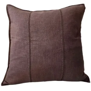 PREORDER NOW | END OF FEB DROP - Eveleigh Stonewashed Linen Cotton Cushion 55cm Square - Chocolate Brown | Embroidery Double Striped by Macey & Moore, a Cushions, Decorative Pillows for sale on Style Sourcebook