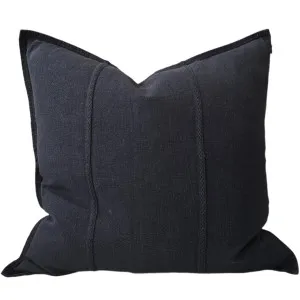 PREORDER NOW | END OF FEB DROP - Eveleigh Stonewashed Linen Cotton Cushion 55cm Square - Black | Embroidery Double Striped by Macey & Moore, a Cushions, Decorative Pillows for sale on Style Sourcebook