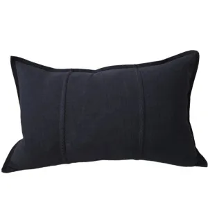 PREORDER NOW | END OF FEB DROP - Eveleigh Stonewashed Linen Cotton Cushion 40x60cm Lumbar - Black | Embroidery Double Striped by Macey & Moore, a Cushions, Decorative Pillows for sale on Style Sourcebook