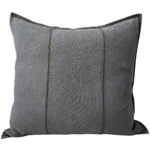 PREORDER NOW | END OF FEB DROP - Eveleigh Stonewashed Linen Cotton Cushion 55cm Square - Dark Sage Green | Embroidery Double Striped by Macey & Moore, a Cushions, Decorative Pillows for sale on Style Sourcebook