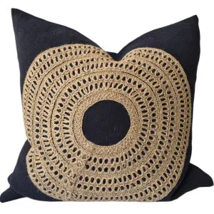 Dénpasar Linen Cushion 55cm Square - Black | Jute Natural by Macey & Moore, a Cushions, Decorative Pillows for sale on Style Sourcebook