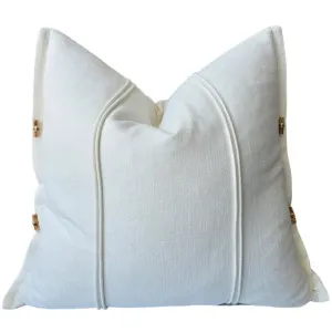 Alora Linen Cotton Cushion 55cm Square - White | Wooden Button by Macey & Moore, a Cushions, Decorative Pillows for sale on Style Sourcebook