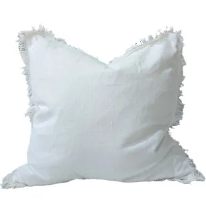 Rhea Linen Fringe Cushion 55cm Square  - White by Macey & Moore, a Cushions, Decorative Pillows for sale on Style Sourcebook