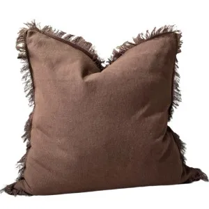 Rhea Linen Fringe Cushion 55cm Square  - Pinecone Brown by Macey & Moore, a Cushions, Decorative Pillows for sale on Style Sourcebook