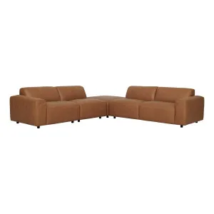 Harry 6 Seater Modular Sofa + Ottoman in Ultra Leather Light Brown by OzDesignFurniture, a Sofas for sale on Style Sourcebook