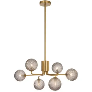 Telbix Antique Gold Felton 6 Light Pendant Smoke Tear by Telbix, a Pendant Lighting for sale on Style Sourcebook