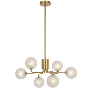 Telbix Antique Gold Felton 6 Light Pendant Frost Tear by Telbix, a Pendant Lighting for sale on Style Sourcebook