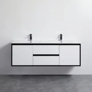 Poseidon Petra Matte White and Matte Black 1200mm Double Bowl Wall Hung Vanity by Poseidon, a Vanities for sale on Style Sourcebook