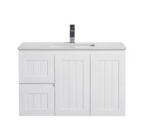 Ceto Acacia Shaker Matte White 900mm Single Bowl Wall Hung Vanity (Available In Left and Right Hand Drawer) by Ceto, a Vanities for sale on Style Sourcebook