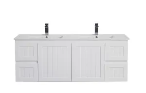 Ceto Acacia Shaker Matte White 1500mm Double Bowl Wall Hung Vanity by Ceto, a Vanities for sale on Style Sourcebook