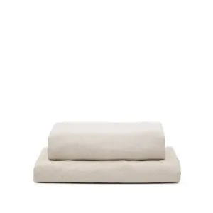 Zenira footrest cover in beige cotton and linen, 90 x 90 cm by Kave Home, a Stools for sale on Style Sourcebook